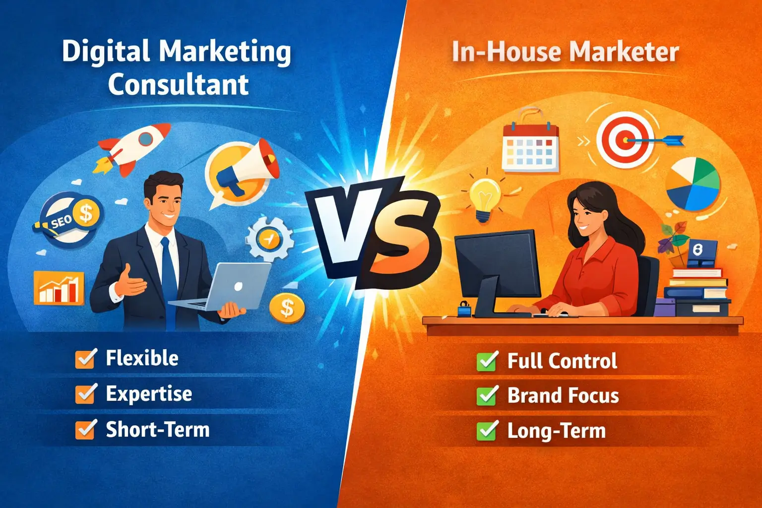 Digital Marketing Consultant vs In-House Marketer — What’s Right for Your Business?